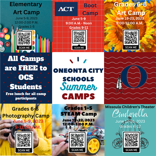 OCS Summer Camps 2023 with QR codes to signup